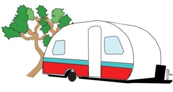 travel trailer in front of Joshua Tree